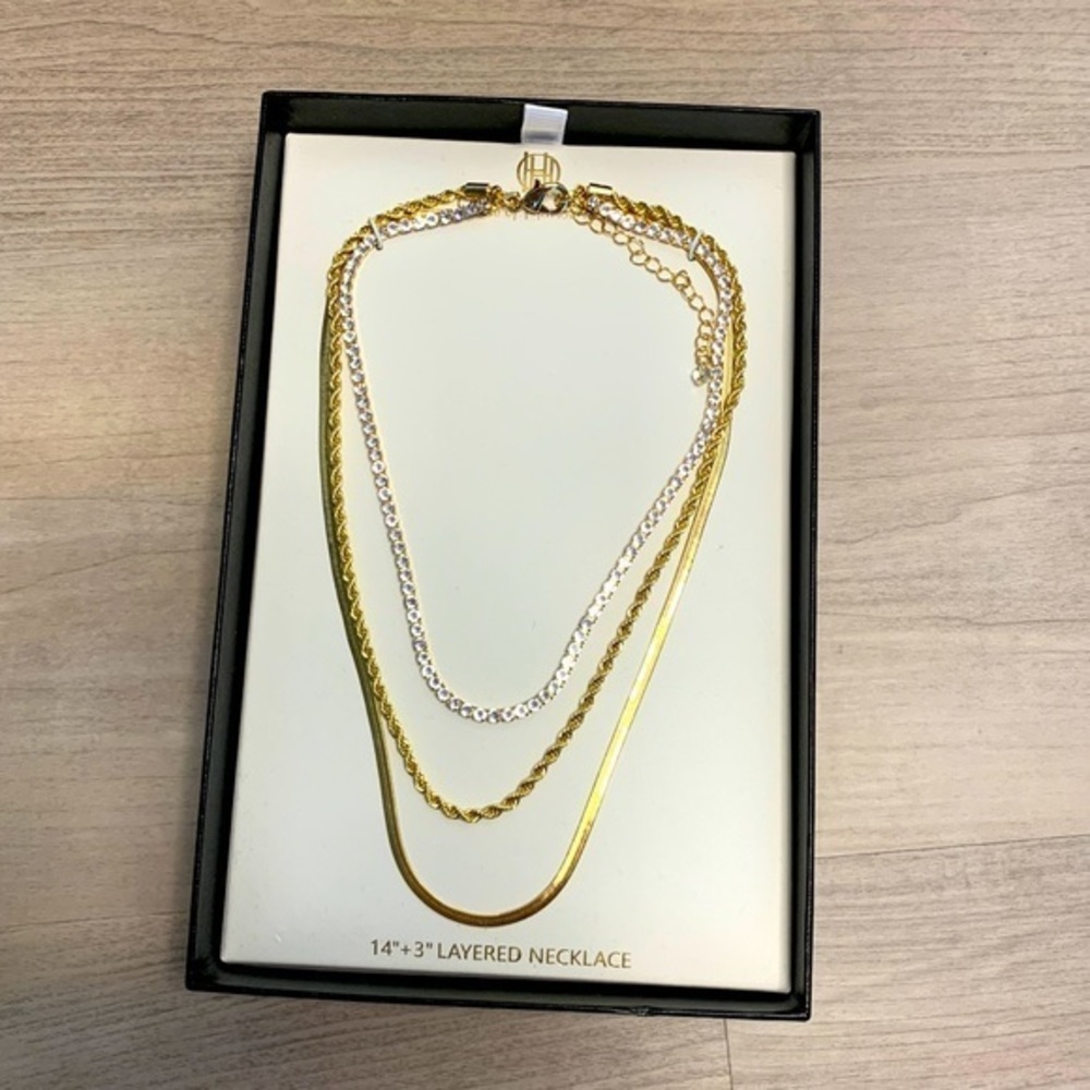 House of Harlow 1960 three chain layered necklace with rhinestones NWT